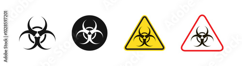 Biohazard vector sign set. Biohazard symbols in bold black and yellow