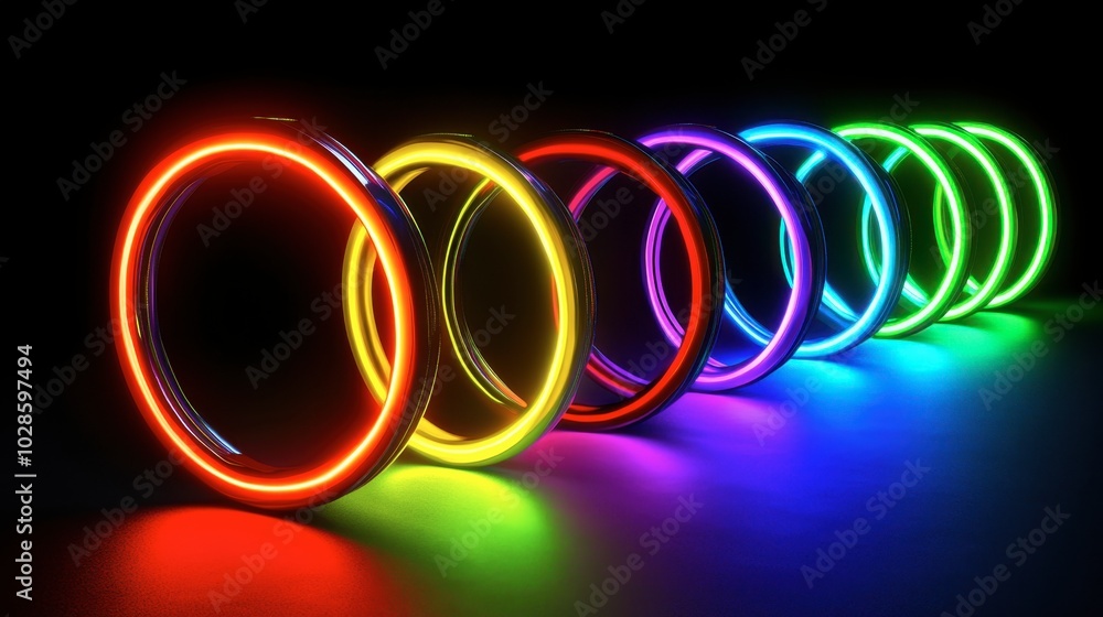 Colorful Neon Rings in Dark Background Colorful Neon Rings in Dark Background