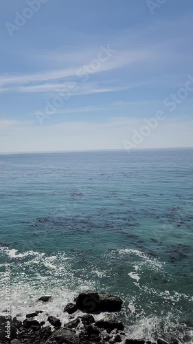 Aerial footage of Big Creek Cove and Big Creek Bridge on a sunny day in Big Sur, California, USA photo