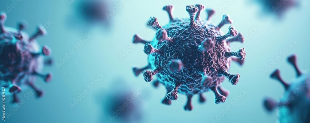 Detailed illustration of virus particles on a soft blue background. Detailed illustration of virus particles on a soft blue background.