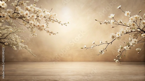 Neutral and elegant stock photo featuring beige tones and delicate blossoms