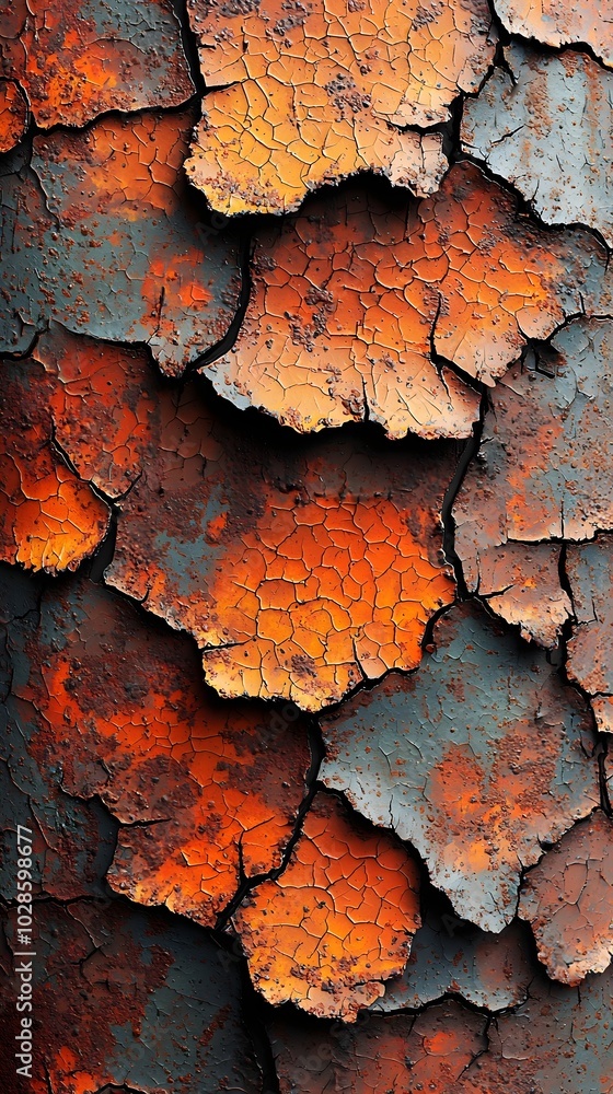 Close-up of rusty metal with cracked and peeling paint, revealing a textured and abstract background. Close-up of rusty metal with cracked and peeling paint, revealing a textured and abstract background.