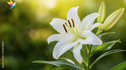 Elegant White Lily in Soft Green Background