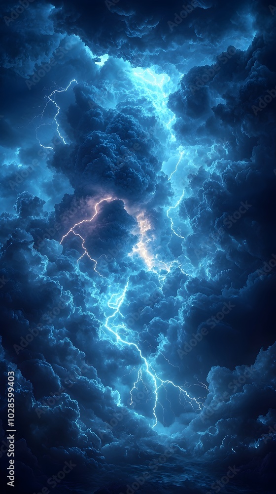A powerful bolt of lightning streaks across a stormy sky, illuminating the dark clouds with a vibrant blue glow. A powerful bolt of lightning streaks across a stormy sky, illuminating the dark clouds with a vibrant blue glow.