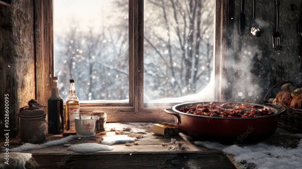 Cozy Winter Kitchen with Delicious Meal Preparation Cozy Winter Kitchen with Delicious Meal Preparation