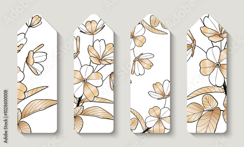 Set of bookmark templates with flowers. Bookstore label or flyer.  Vector illustration.
