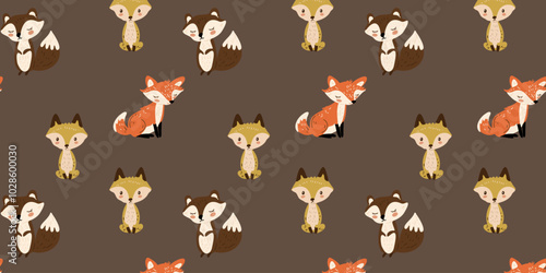 Seamless pattern with cute cartoon foxes in children's style