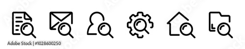 Web icons, looking for files, messages, people, settings vector icons. Web search and settings icons