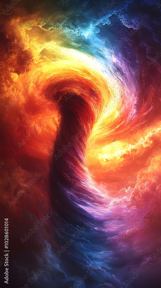 A vibrant and swirling vortex of clouds, a colorful explosion of nature's power. A vibrant and swirling vortex of clouds, a colorful explosion of nature's power.