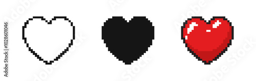 Heart pixel style vector set. Hearts in a pixelated style