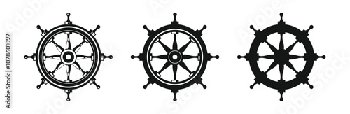 Steering wheel for ship vector icons. Icons of steering wheels