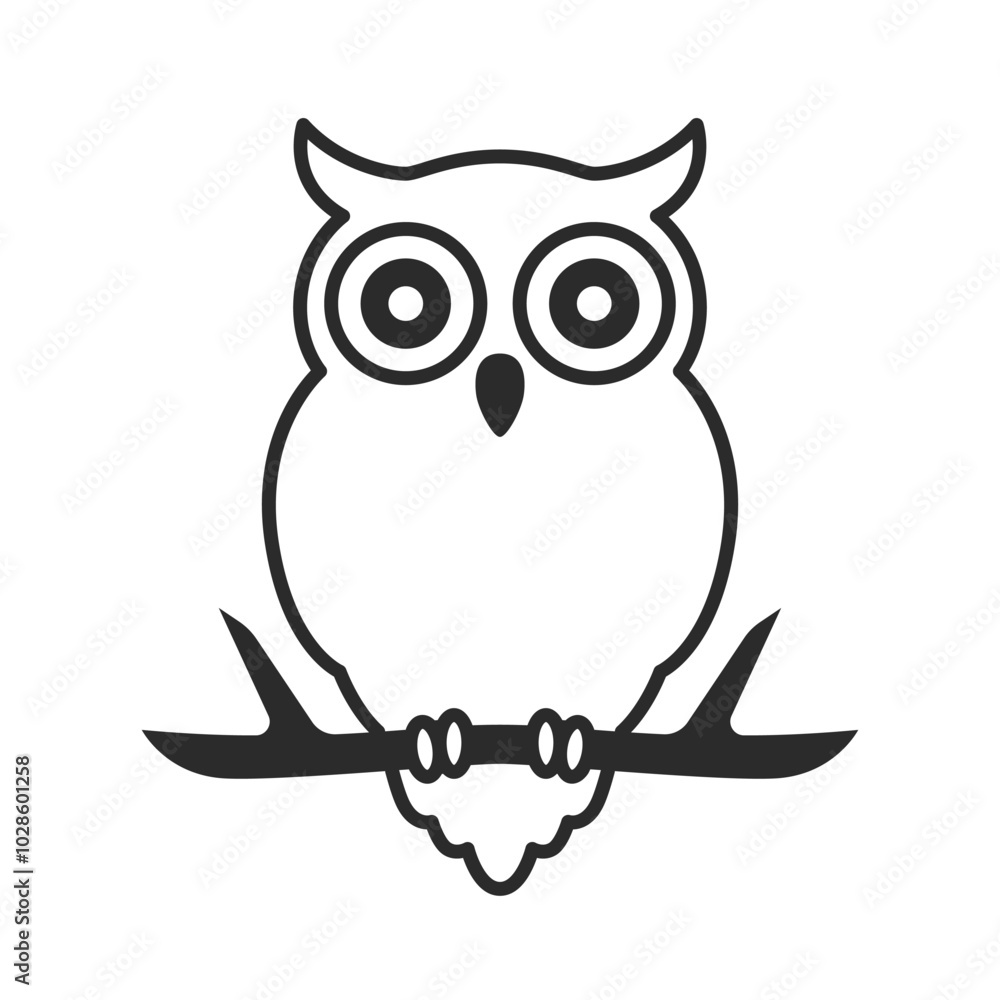 Fototapeta premium Owl line icon. Owl on tree vector thin illustration.