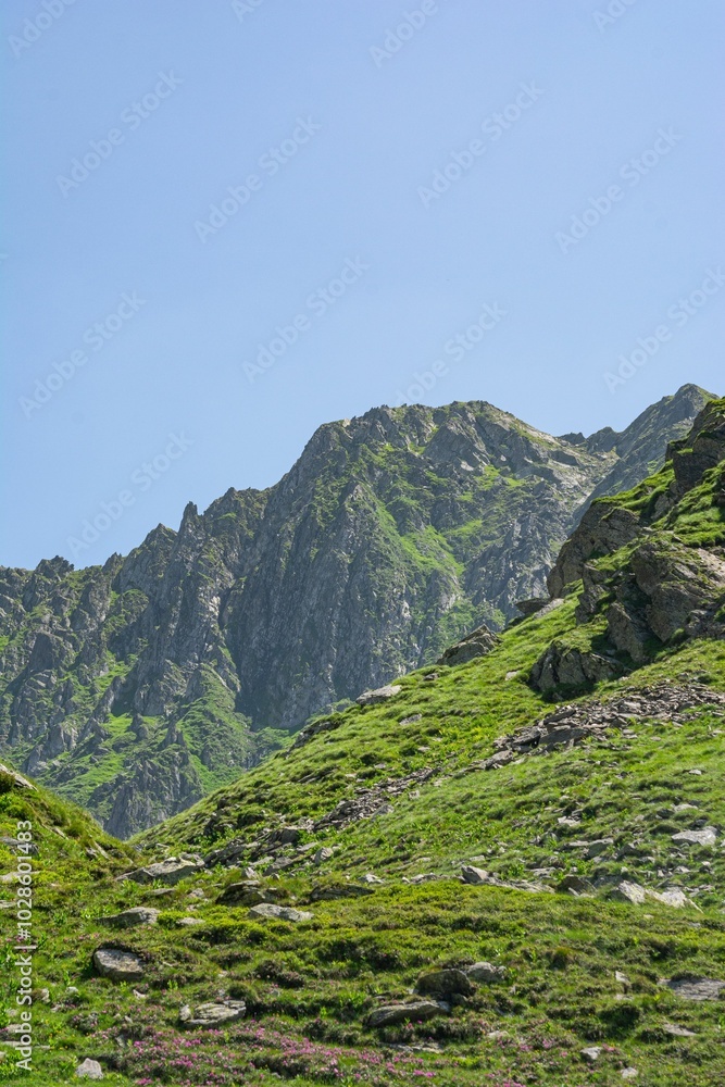 Stunning mountain landscape with green hills Stunning mountain landscape with green hills