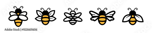 Bee vector icon set in cartoon style