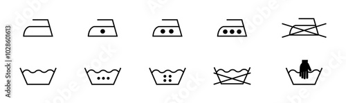 Clothing wash and ironing vector icon set
