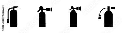 Fire extinguisher silhouette icon set