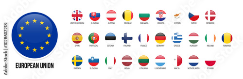 European Union flags vector icon set