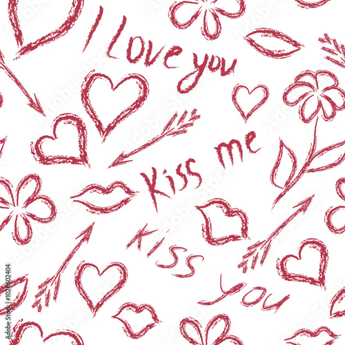 Seamless pattern kiss you. Vector illustration.