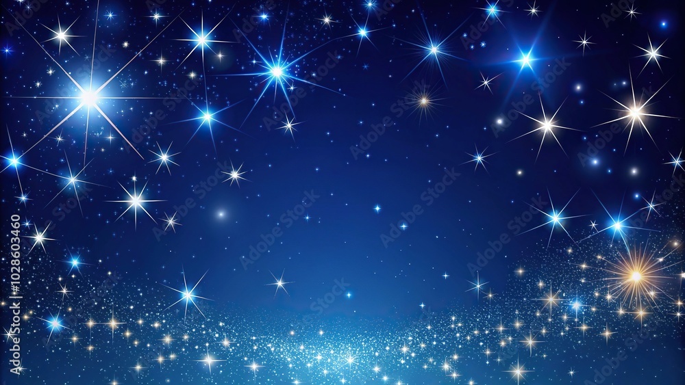 Night sky with sparkling stars reflected on dark blue background