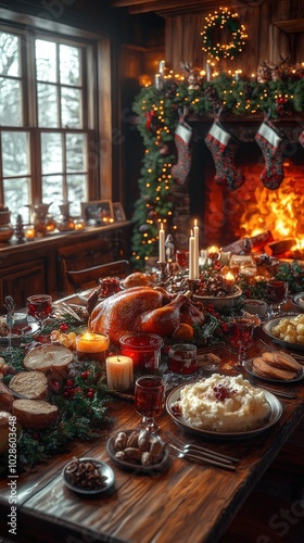 christmas table setting with christmas decorations