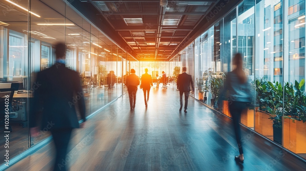 Fototapeta premium Modern Business office with blurred people, with blurred bokeh 