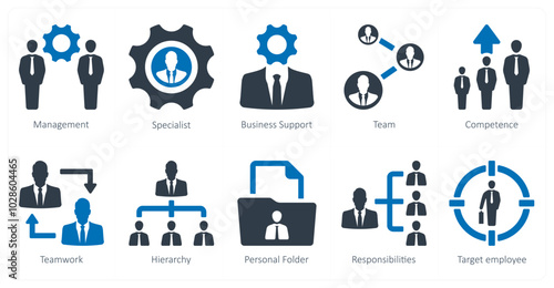 A set of 10 Human Resources icons as management, specialist, business support