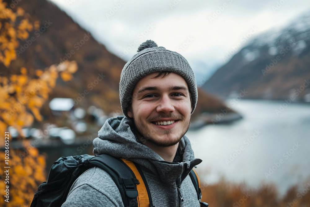 Beautiful autumn landscape with a person generative AI Beautiful autumn landscape with a person generative AI