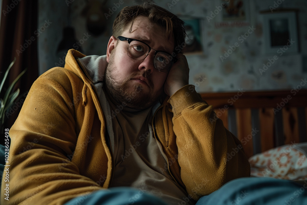 Generative AI Illustration of an obese man with fat belly Generative AI Illustration of an obese man with fat belly