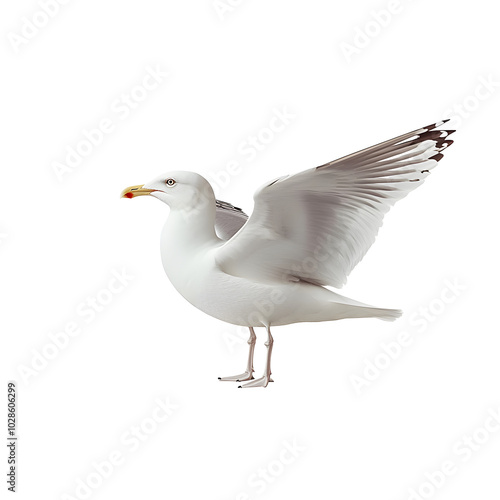 Natural white seagull isolated on a white background, aquatic animal