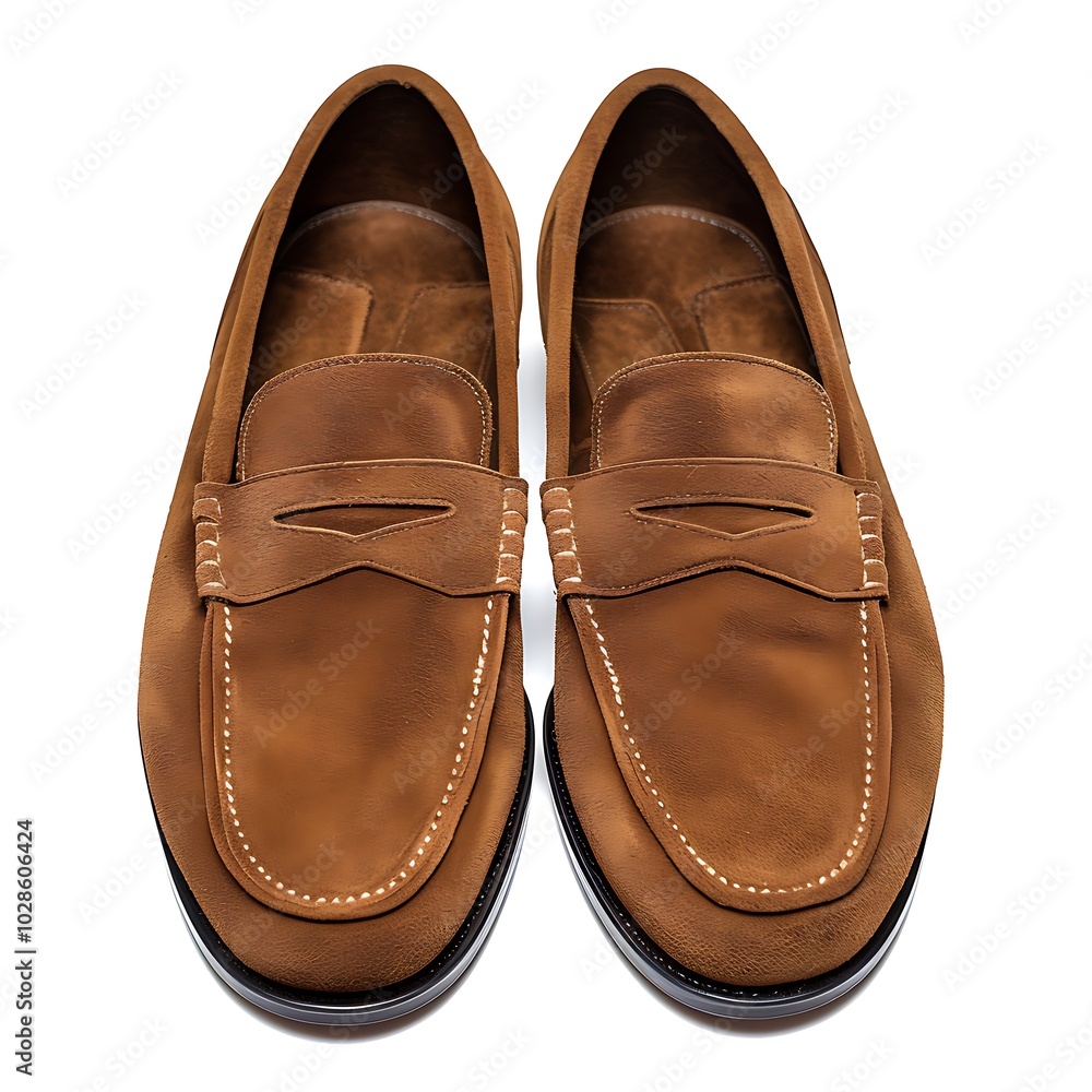 Brown suede loafers shoes on white background Brown suede loafers shoes on white background