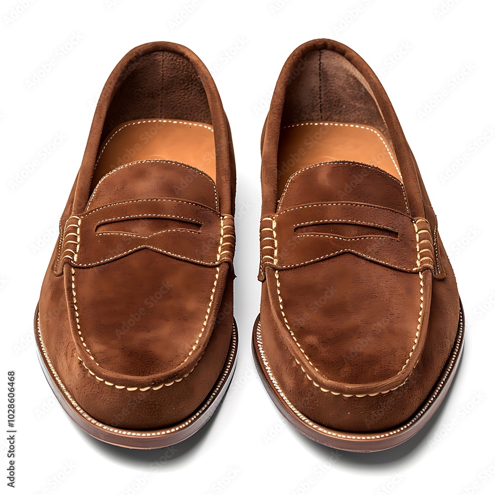 Brown suede loafers shoes on white background Brown suede loafers shoes on white background