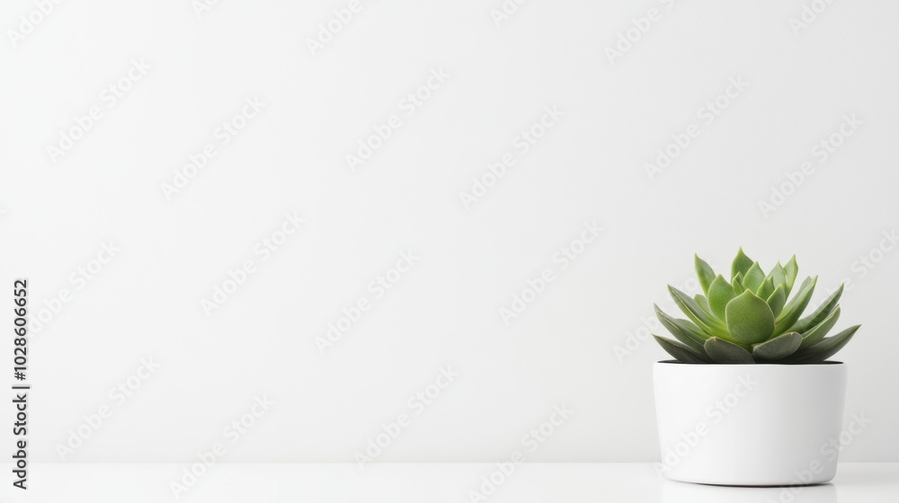 Minimalistic workplace featuring a white desk and succulent plant, clean and bright image with plenty of copy space. Minimalistic workplace featuring a white desk and succulent plant, clean and bright image with plenty of copy space.
