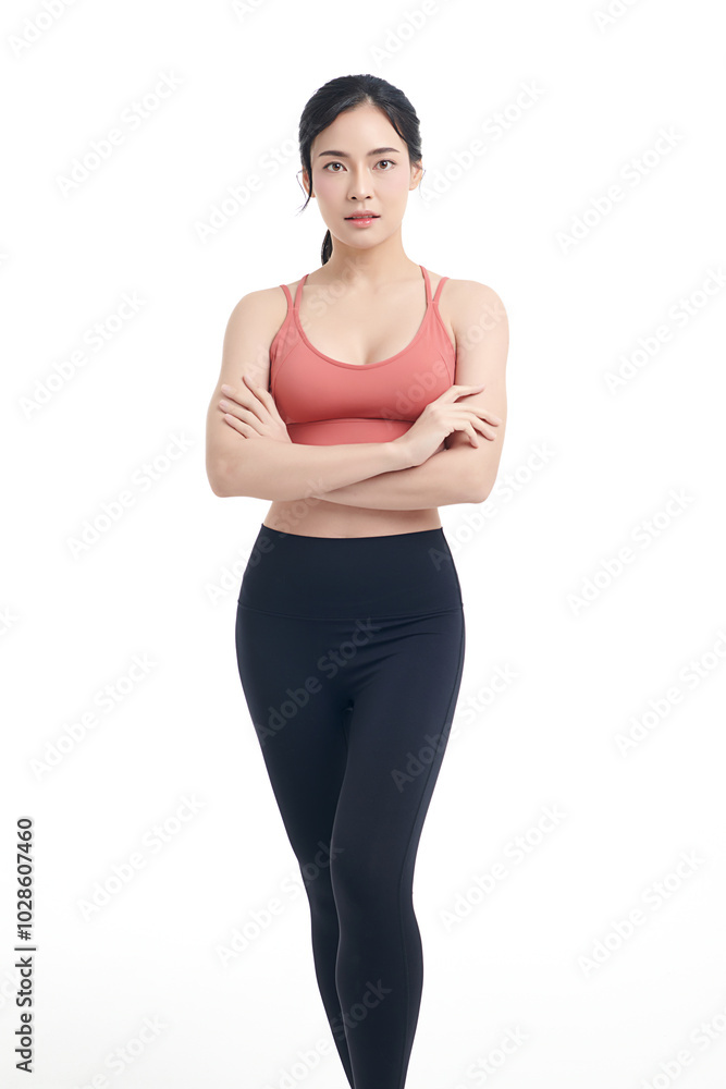 Beautiful young asian sport woman with sportswear ready for exercise on white background, Advertising sportswear and yoga wear, Healthy lifestyle, sport. Beautiful young asian sport woman with sportswear ready for exercise on white background, Advertising sportswear and yoga wear, Healthy lifestyle, sport.