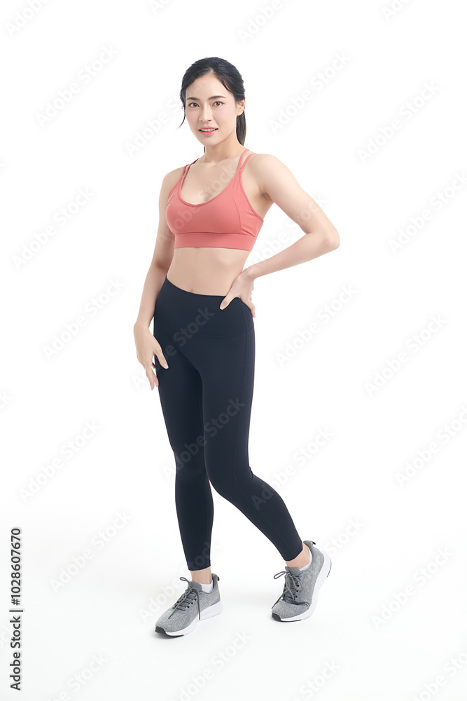 Beautiful young asian sport woman with sportswear ready for exercise on white background, Advertising sportswear and yoga wear, Healthy lifestyle, sport. Beautiful young asian sport woman with sportswear ready for exercise on white background, Advertising sportswear and yoga wear, Healthy lifestyle, sport.