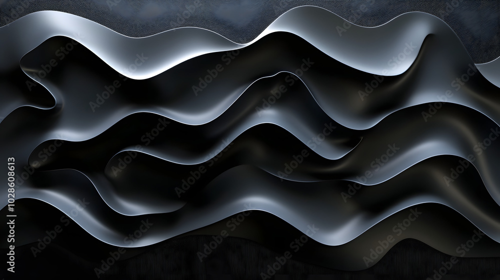 3D Black Wavy Shapes on Background 3D Black Wavy Shapes on Background