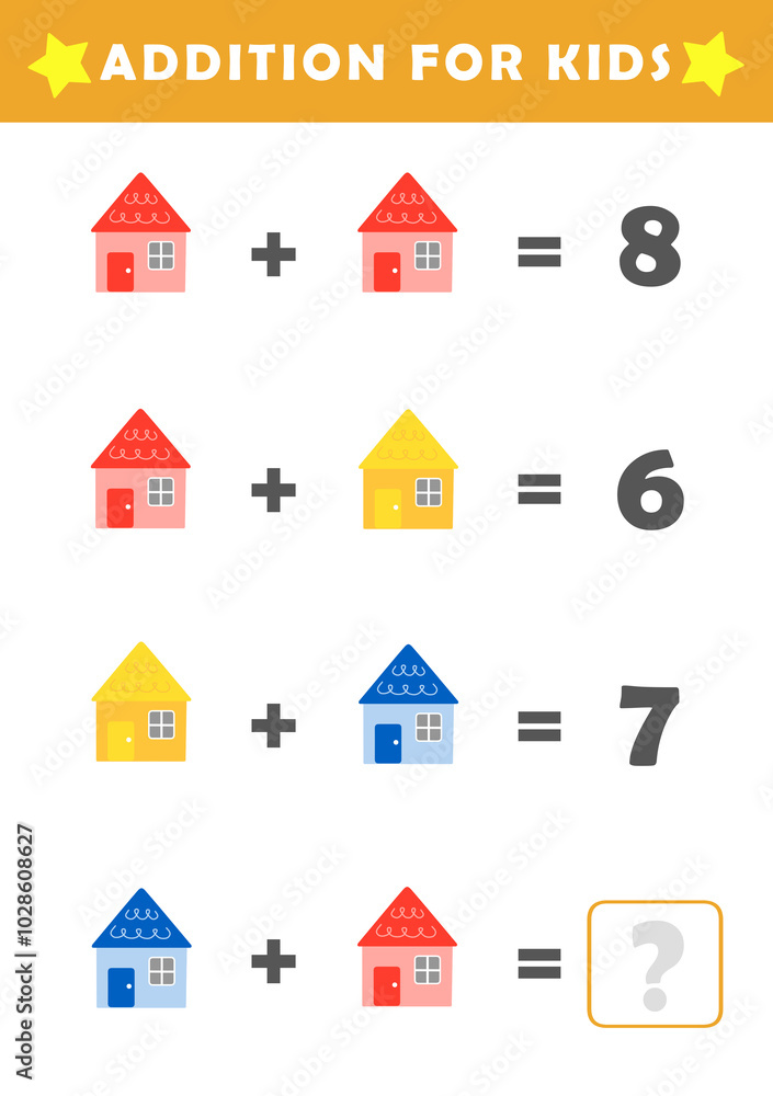 Fun Math Logic Puzzles for Kids. Math Game with Cute House Pictures. Math Activities for Children. Addition for Kids. Fun Math Logic Puzzles for Kids. Math Game with Cute House Pictures. Math Activities for Children. Addition for Kids.