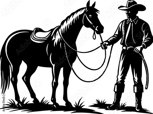 cowboy silhouette vector horse black animal