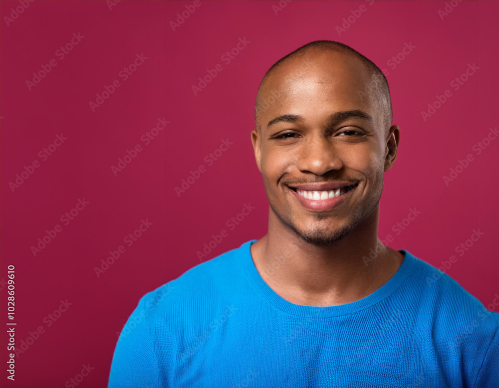 Headshot Portrait of a Smiling Man with Contemporary Style, Isolated on Color Background with Ample Copy Space Headshot Portrait of a Smiling Man with Contemporary Style, Isolated on Color Background with Ample Copy Space