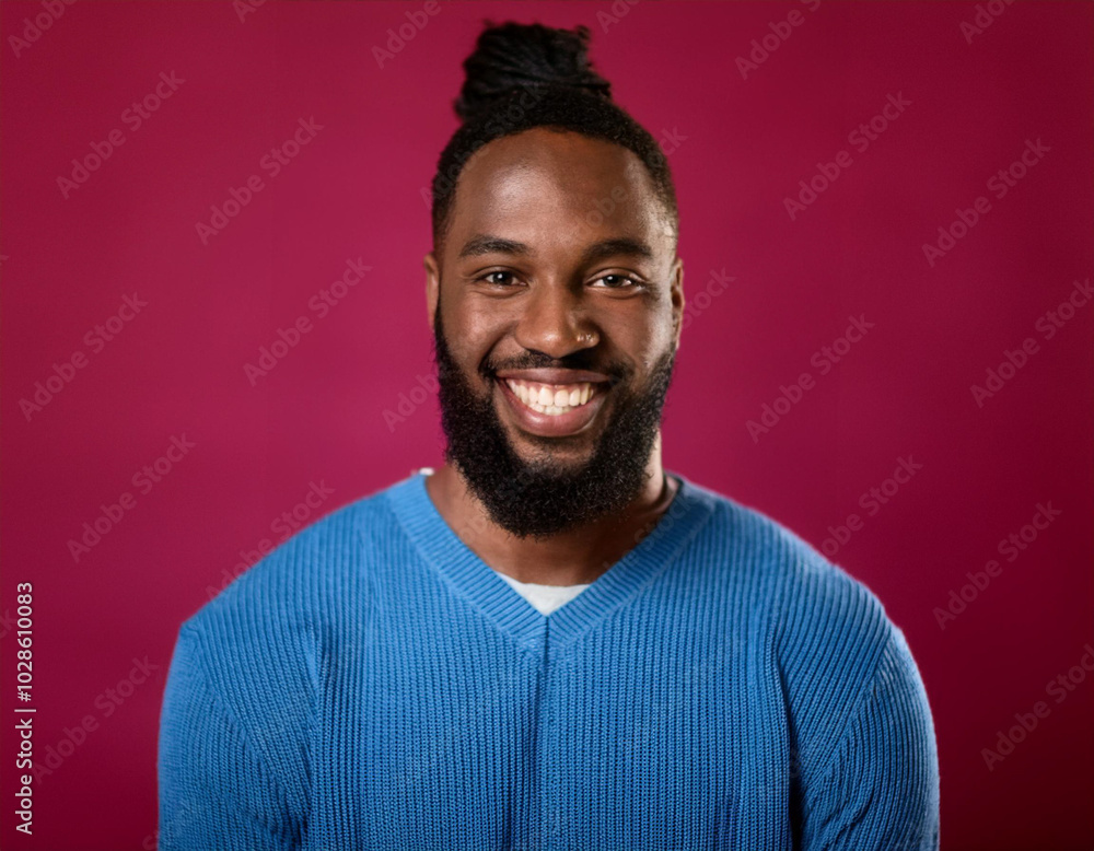 Obraz premium Headshot Portrait of a Smiling Man with Contemporary Style, Isolated on Color Background with Ample Copy Space