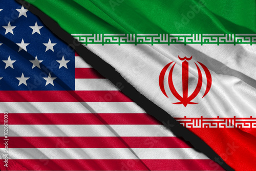 US flag illustration blend IRAN flag satin texture waving decoration background. 3d illustration