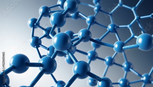 Structure of blue molecules in 3D render. Cells and biological chains abstract concept