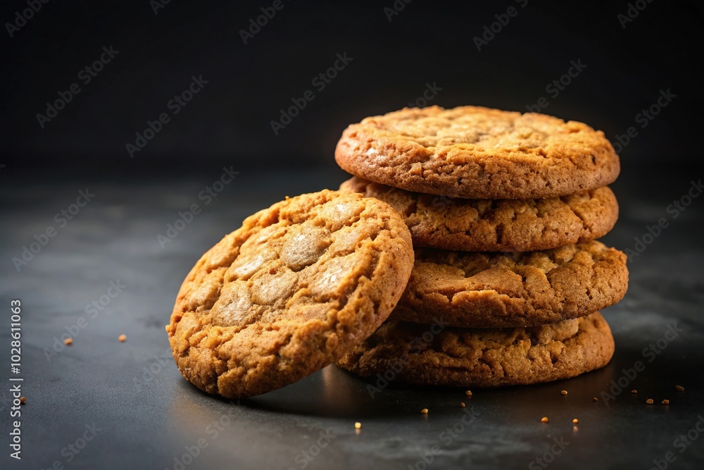 Oatmeal cookies on black background with copy space shot Oatmeal cookies on black background with copy space shot