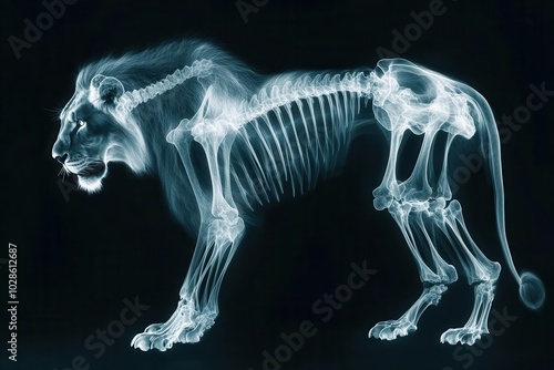 Wallpaper Mural Detailed X-ray of a lion's glowing skeleton, showing powerful bone structure, lion X-ray, emphasizing predator anatomy Torontodigital.ca