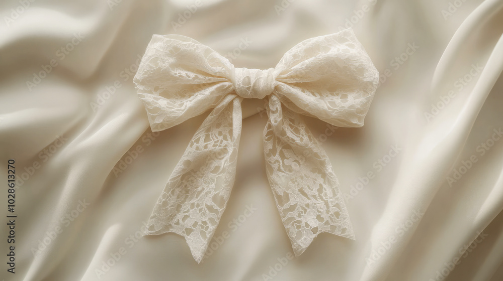 Delicate White Satin Bow on Soft Fabric Delicate White Satin Bow on Soft Fabric