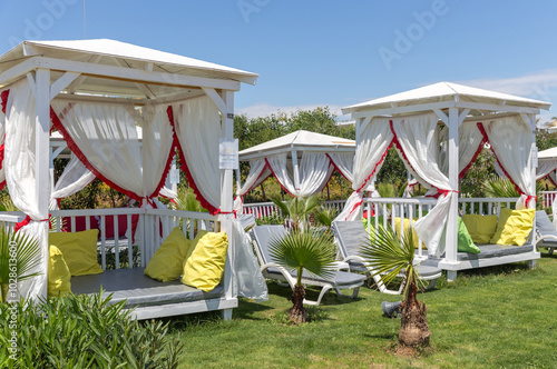 Beautiful bungalows for relaxation on the beach photo