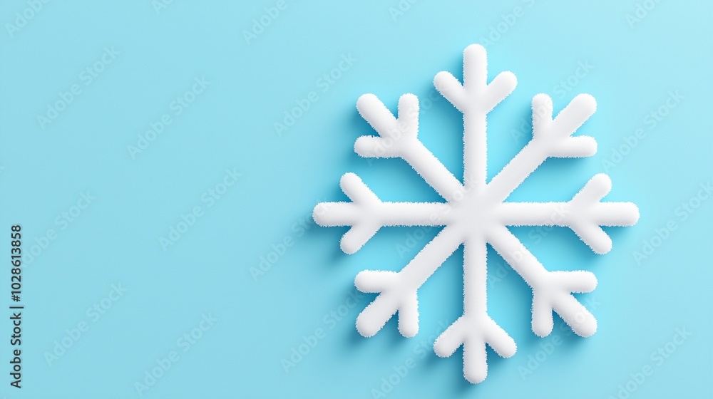 Snowflake icon with sharp, symmetrical lines, floating on a flat soft blue background, symbolizing winter's elegance in a minimal design. Snowflake icon with sharp, symmetrical lines, floating on a flat soft blue background, symbolizing winter's elegance in a minimal design.