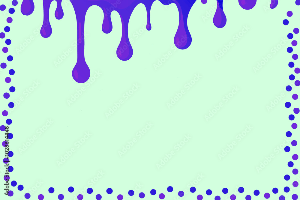 Naklejka premium Purple lilac blue paint drops running down the azure wall