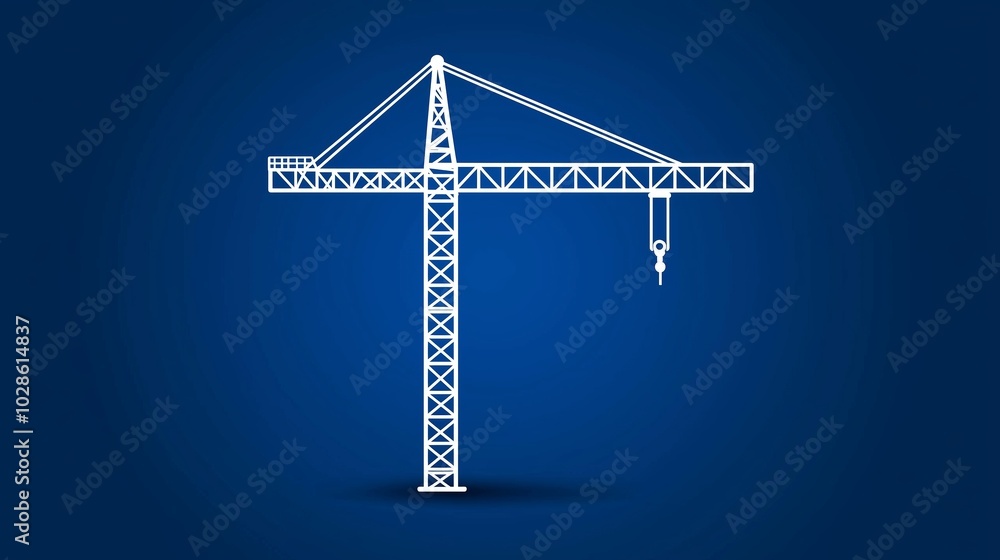 Naklejka premium Crane with smooth lines on a dark blue background, representing construction and heavy cargo handling in logistics.