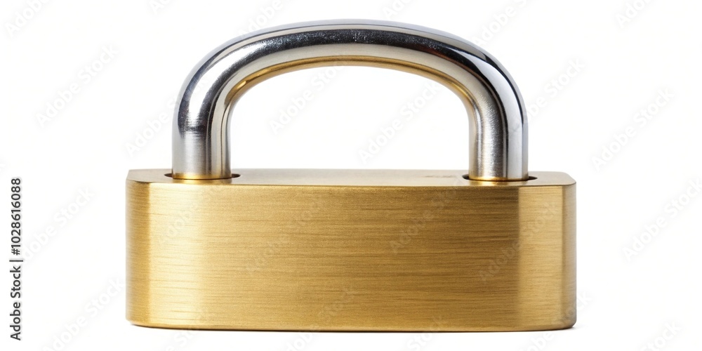 Fototapeta premium Opened golden padlock isolated on white background reflected