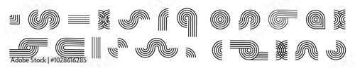 Line pattern Abstract shapes geometric elements. Architect design mid century shapes set. Vector